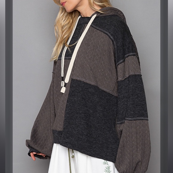 9. POL OVERSIZED Boho WAFFLE Hoodie Black - Picture 2 of 3